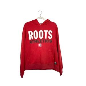 Roots Athletics Red Pullover Hoodie Canadian Flag Logo Men Medium Made in Canada